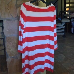J crew striped dress red/orange color size L EUC